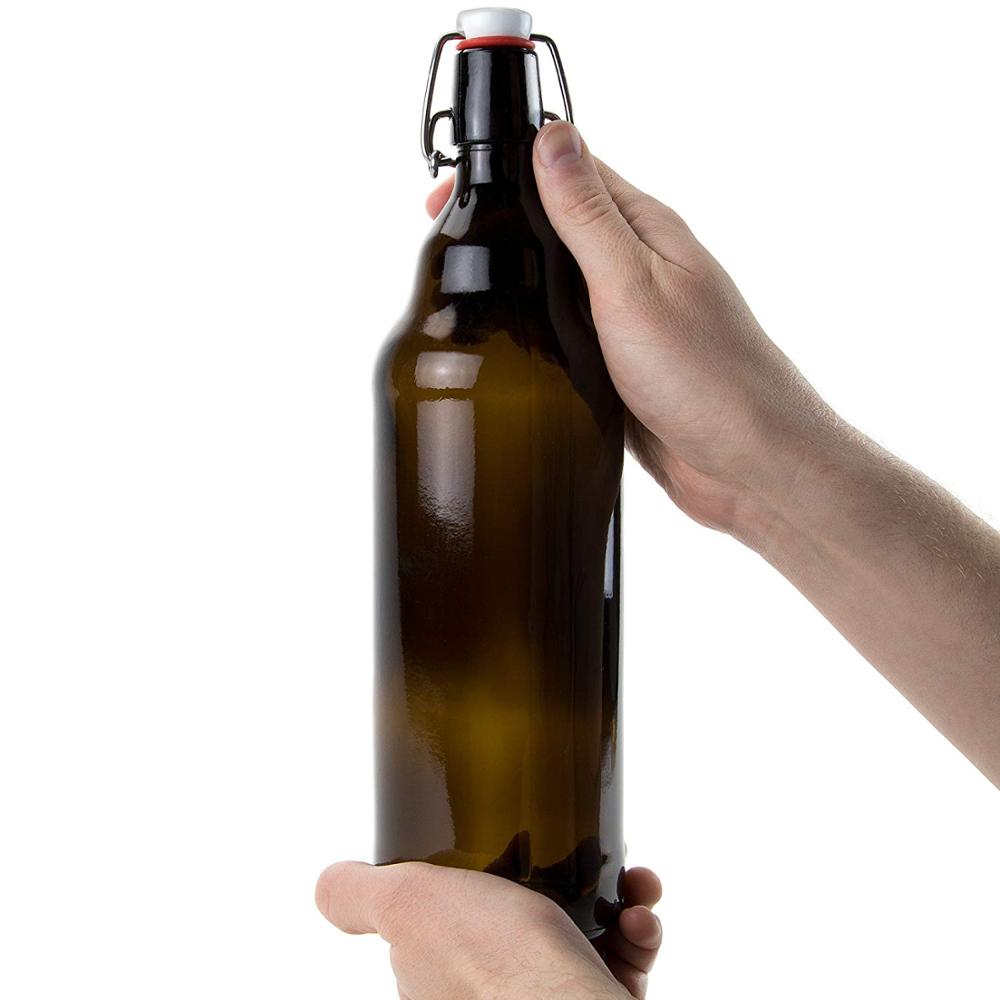 11OZ 16OZ 25OZ 32OZ Home Brewing Glass Amber Beer Bottle with Easy Wire Swing Cap For Beverage