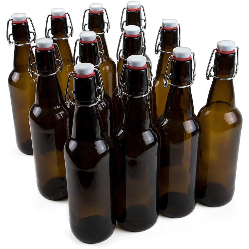 11OZ 16OZ 25OZ 32OZ Home Brewing Glass Amber Beer Bottle with Easy Wire Swing Cap For Beverage
