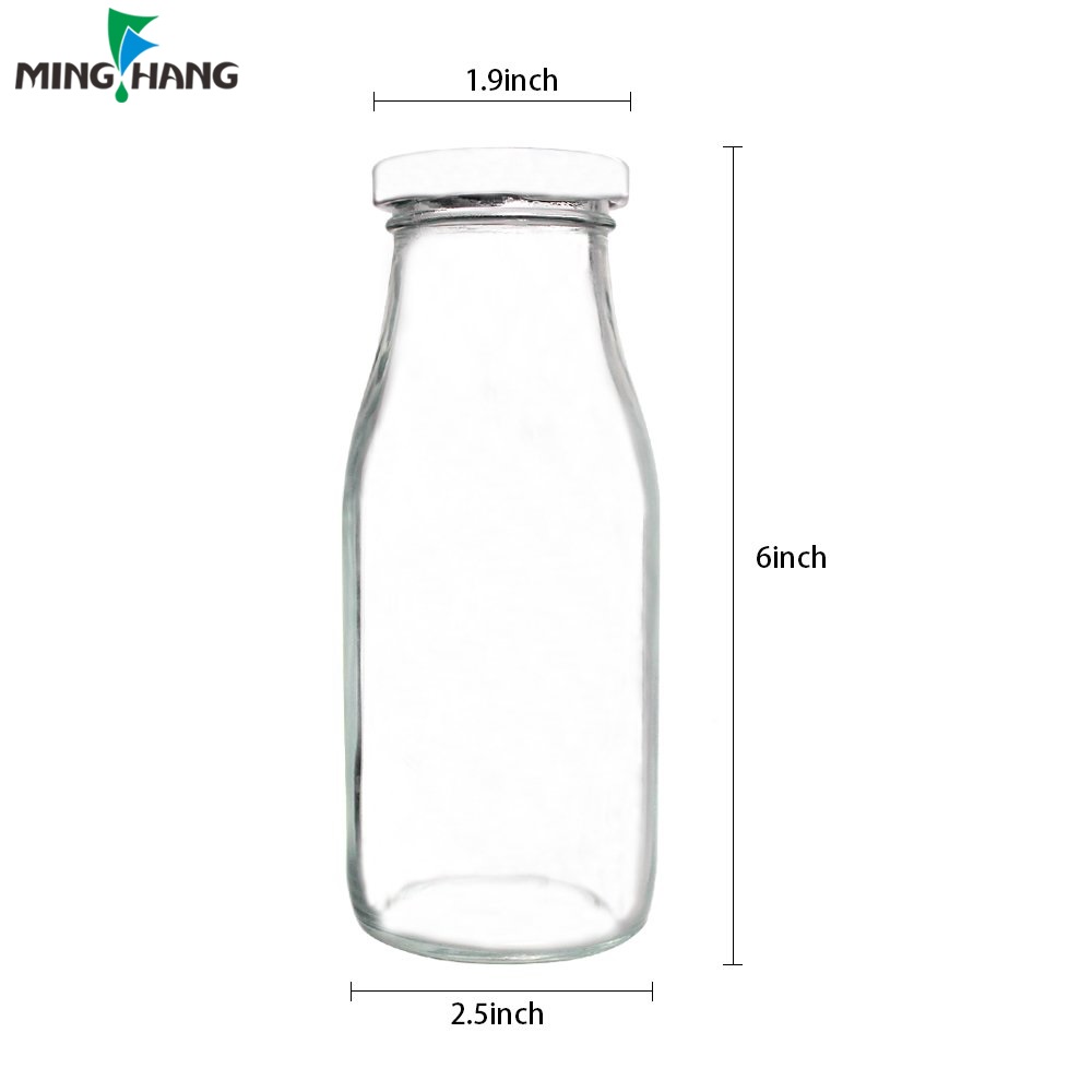 11oz Glass Milk Bottles with Reusable Metal Twist Lids and Straws for Beverage Glassware and Drinkware Parties