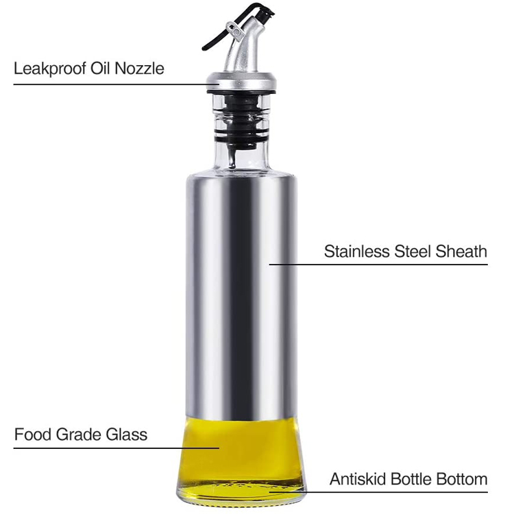 11oz Stainless Steel Oil Vinegar Dispenser Bottle Container Pouring Spouts