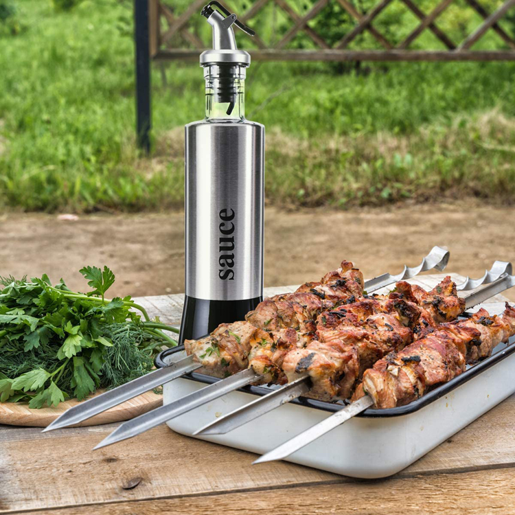 11oz Stainless Steel Oil Vinegar Dispenser Bottle Container Pouring Spouts