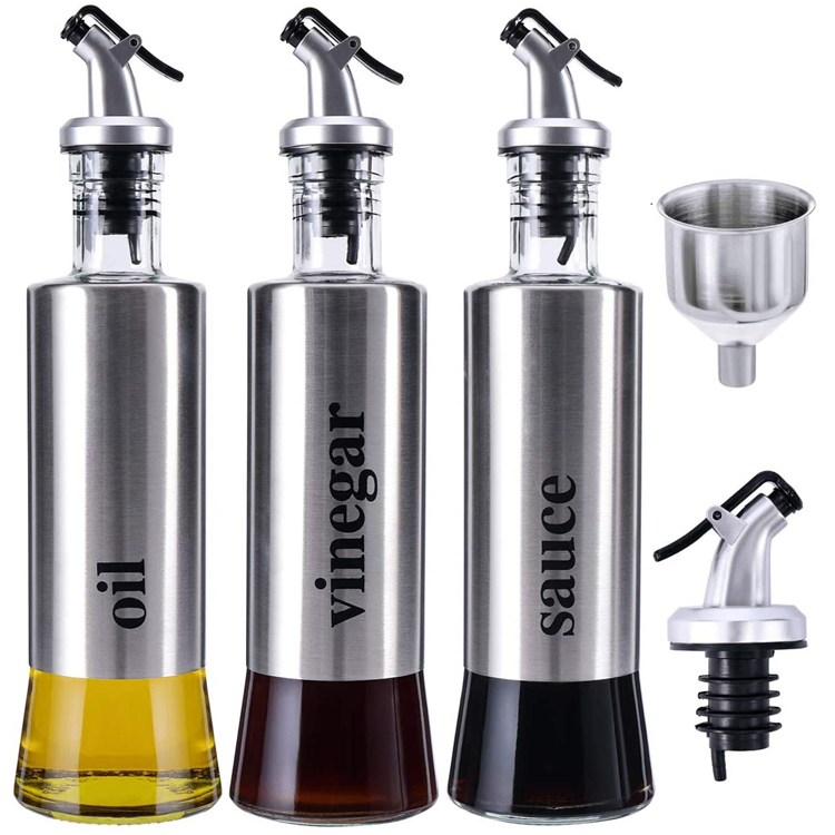 11oz Stainless Steel Oil Vinegar Dispenser with Pouring Spouts in Kitchen