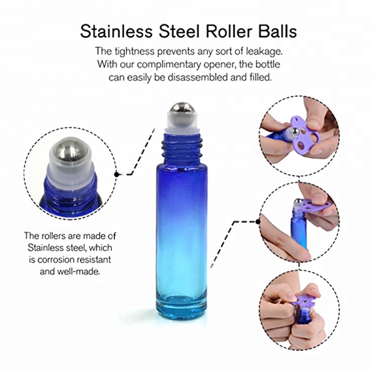 12 Pack Gradient Color Essential Oil Glass Roller Bottles 10ml