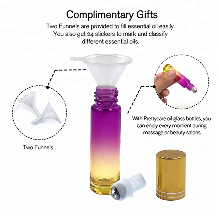 12 Pack Gradient Color Essential Oil Glass Roller Bottles 10ml