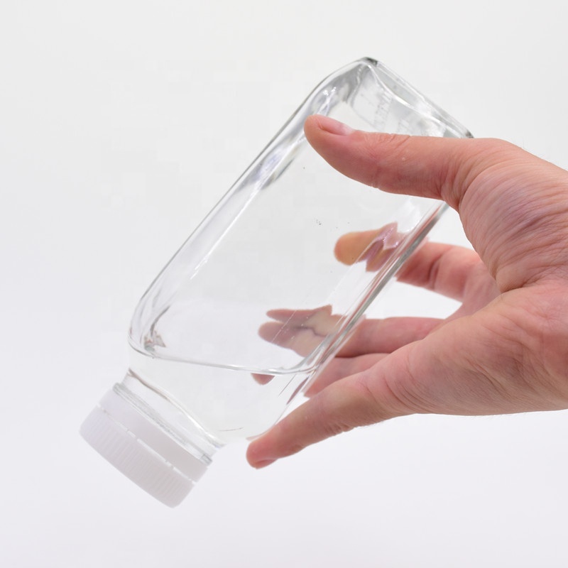 12 oz 350ml clear empty French square beverage glass bottle cold pressed juice drink bottles milk tea with child proof PP cap