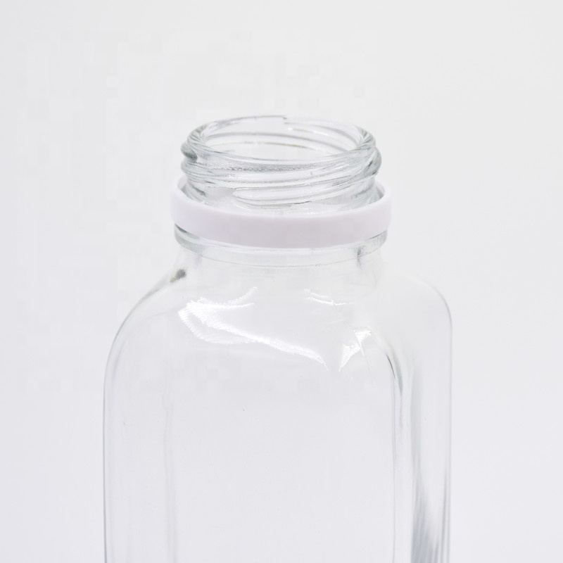 12 oz 350ml clear empty French square beverage glass bottle cold pressed juice drink bottles milk tea with child proof PP cap