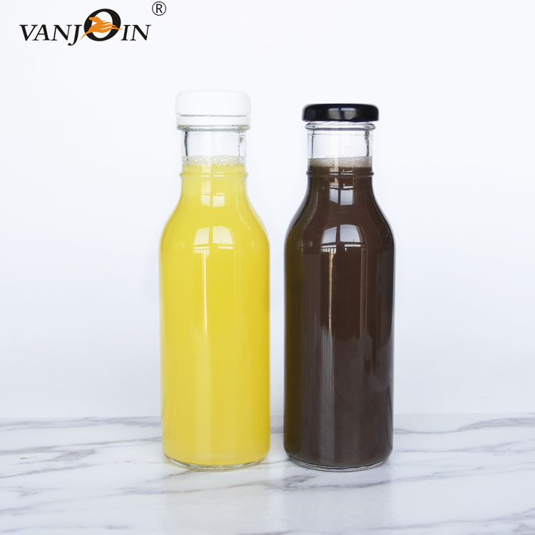 12 oz Clear Glass BBQ Sauce Juice Glass Bottles With Plastic or Metal Caps