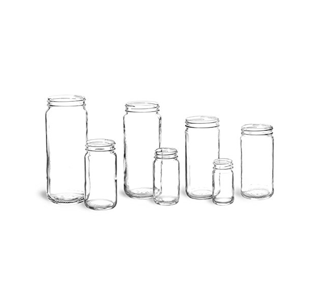 12 oz Glass Jars Clear Glass Paragon Jars w/ Lined Black Ribbed Plastic Caps