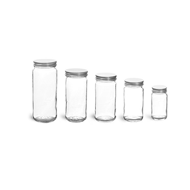 12 oz Glass Jars Clear Glass Paragon Jars w/ Lined Black Ribbed Plastic Caps