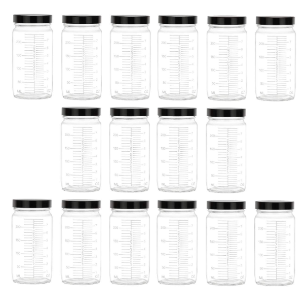 12 oz Glass Jars Clear Glass Paragon Jars w/ Lined Black Ribbed Plastic Caps