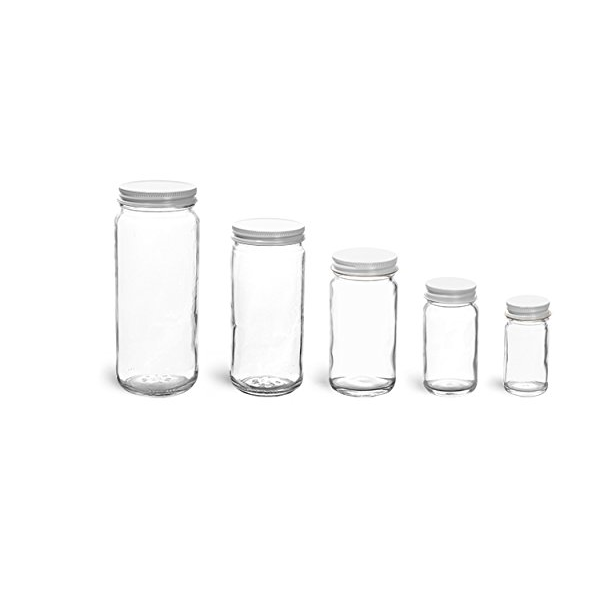 12 oz Glass Jars Clear Glass Paragon Jars w/ Lined Black Ribbed Plastic Caps