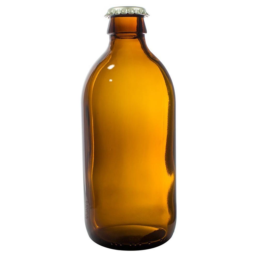 12 oz Home Brewing Dark Amber Glass Empty Refillable Beer Bottles with Gold Crown Caps Tops (12 PACK) + Measuring Cup