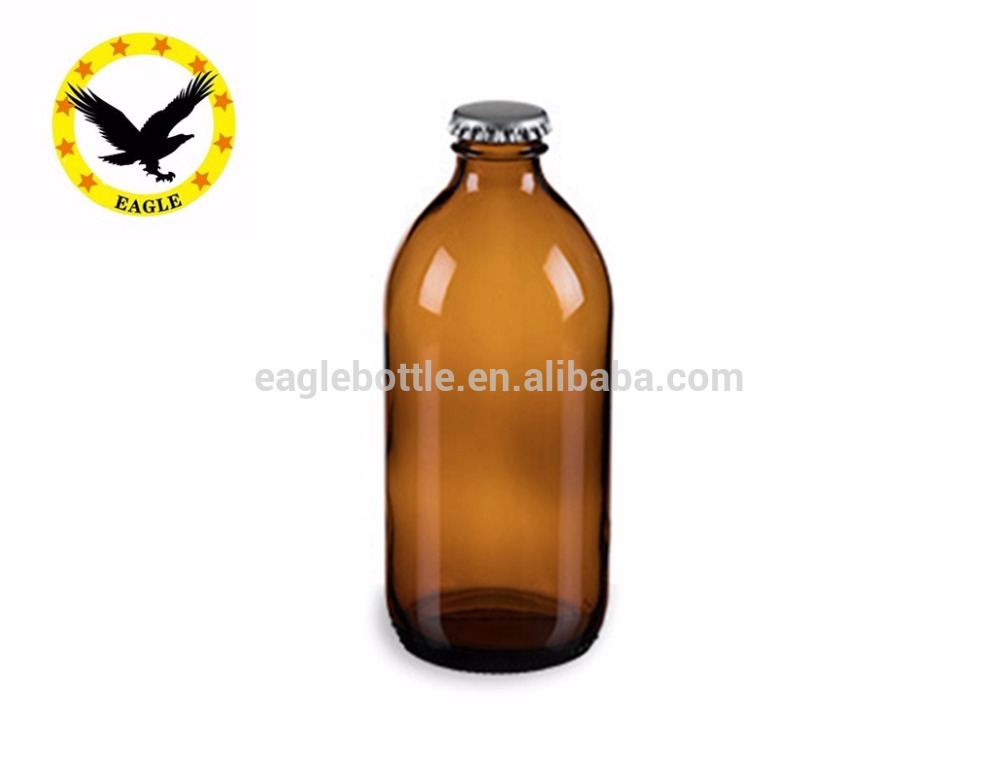 12 oz Stubby Amber Beer Bottle with Gold Crown Cap