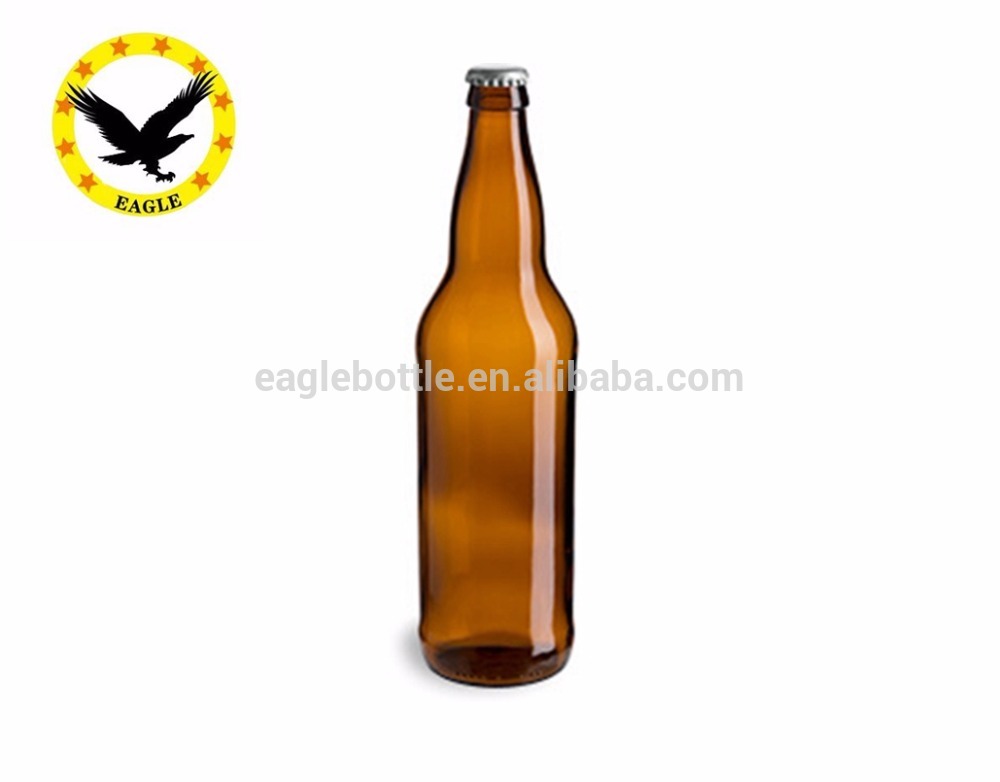 12 oz Stubby Amber Beer Bottle with Gold Crown Cap