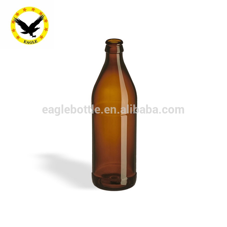 12 oz Stubby Amber Beer Bottle with Gold Crown Cap