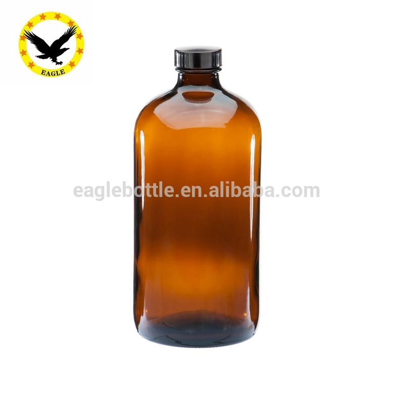 12 oz Stubby Amber Beer Bottle with Gold Crown Cap