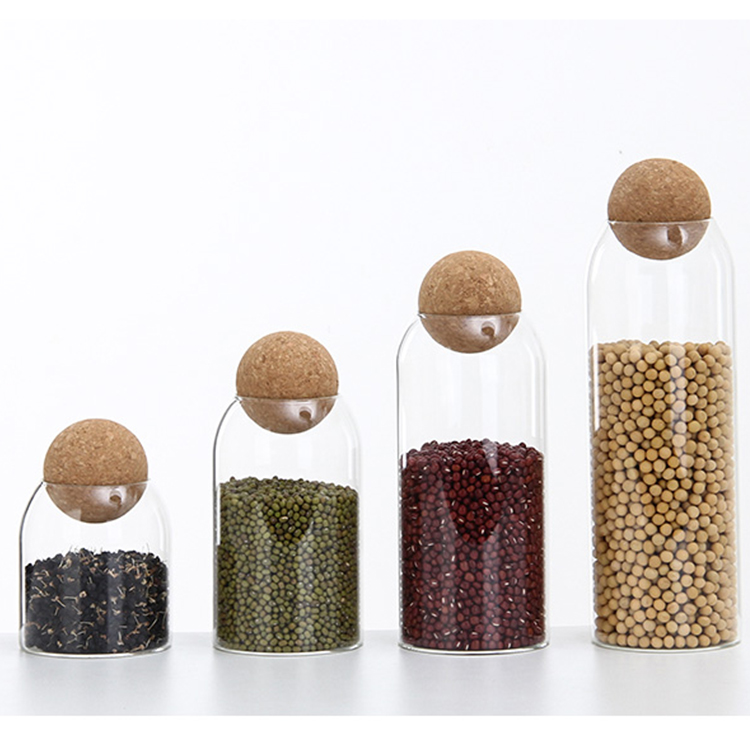 1200Ml Borosilicate Glass Food Storage Jar With Wood Ball Lid For Spices,Sugar,Tea
