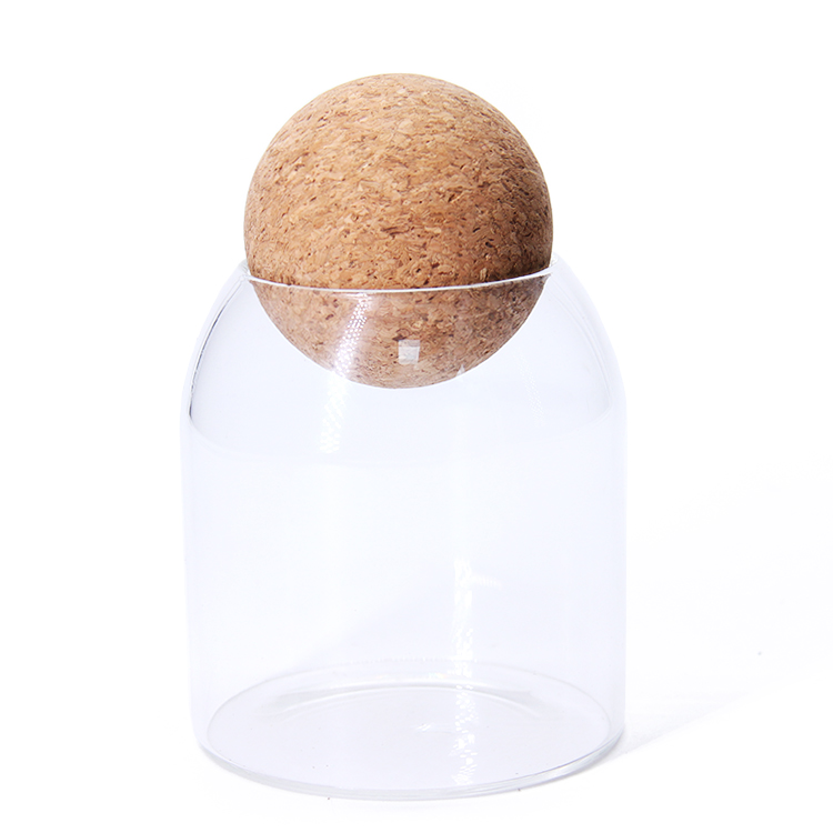 1200Ml Borosilicate Glass Food Storage Jar With Wood Ball Lid For Spices,Sugar,Tea