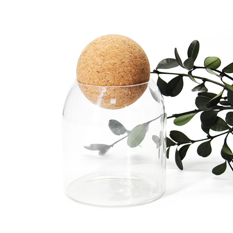 1200Ml Borosilicate Glass Food Storage Jar With Wood Ball Lid For Spices,Sugar,Tea