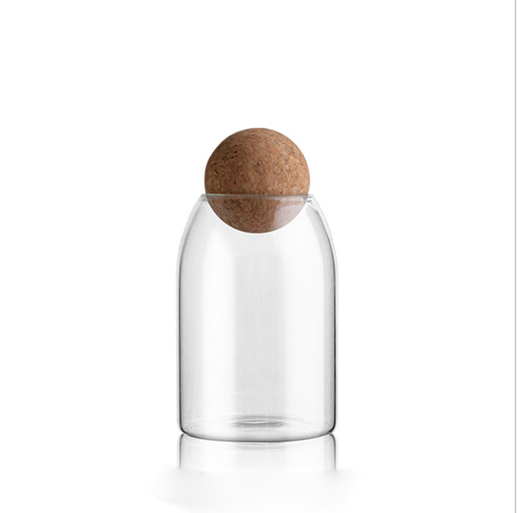 1200ml Borosilicate Glass Storage Jar Wood Lid Cork Ball Stopper Lid