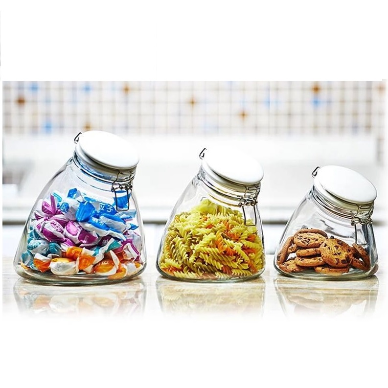 1200ml china supply cheap classic glass cookie storage jar with clip glass lid