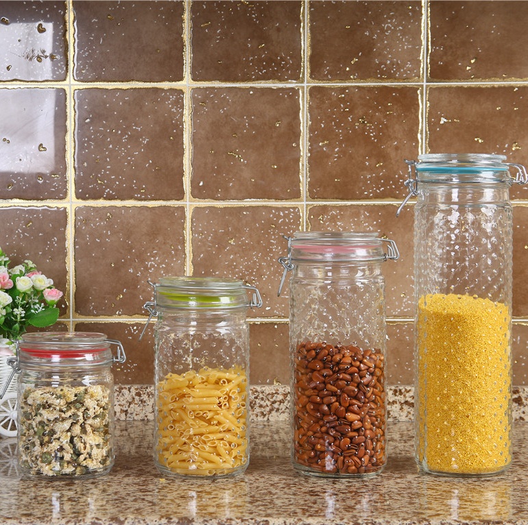 1200ml china supply cheap classic glass cookie storage jar with clip glass lid