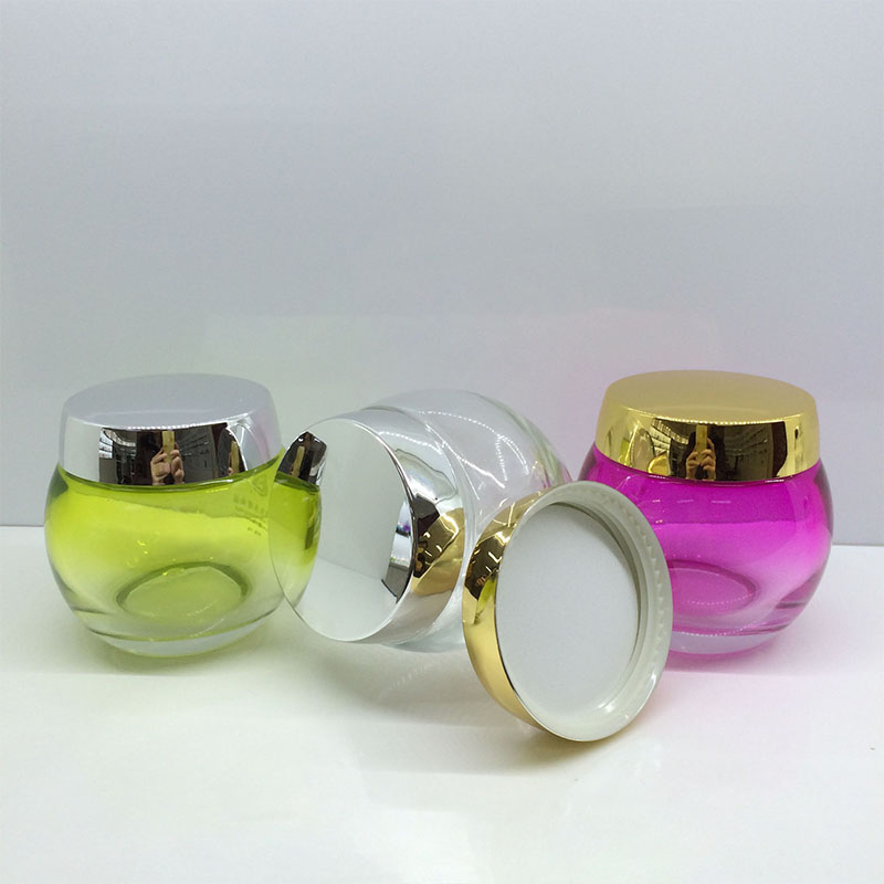 120g Round Face Cosmetic Glass Bottle Clear Yellow Red Cosmetic Jar Cream Bottle