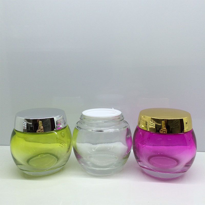120g Round Face Cosmetic Glass Bottle Clear Yellow Red Cosmetic Jar Cream Bottle