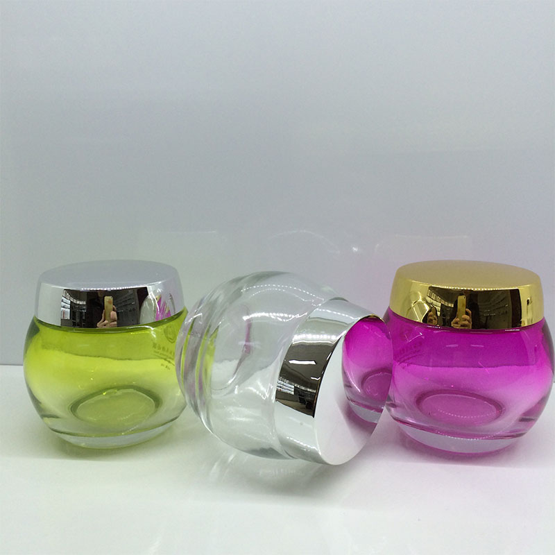120g Round Face Cosmetic Glass Bottle Clear Yellow Red Cosmetic Jar Cream Bottle