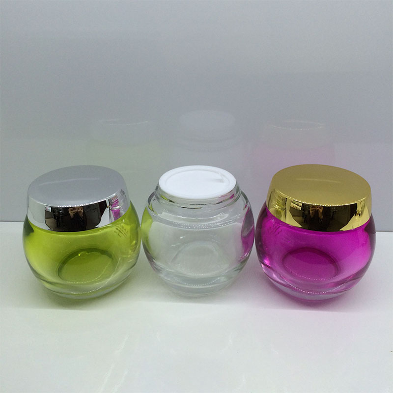 120g Round Face Cosmetic Glass Bottle Clear Yellow Red Cosmetic Jar Cream Bottle
