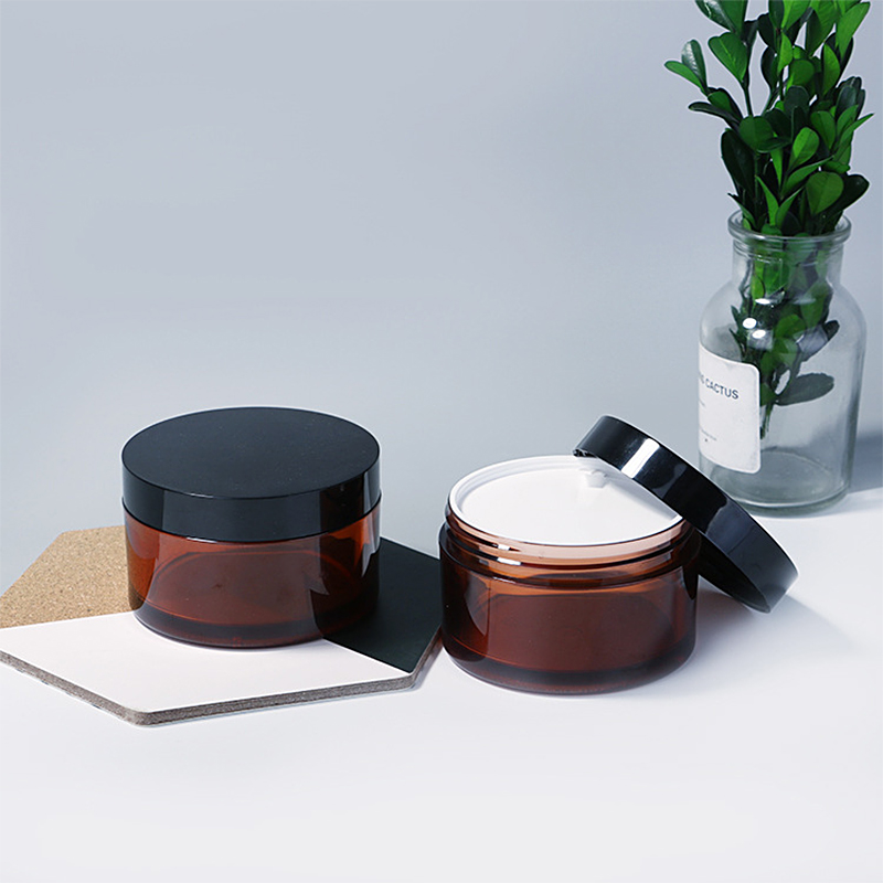 120g Skincare Packaging Finish Round Plastic Black Lid Amber Cosmetic Cream Jar
