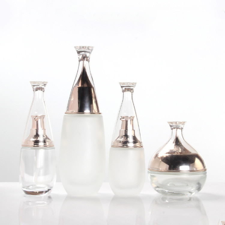120ml 100ml 40ml cosmetics frosted/transparent glass bottle set with Pointed lid 50g face mask cream jar