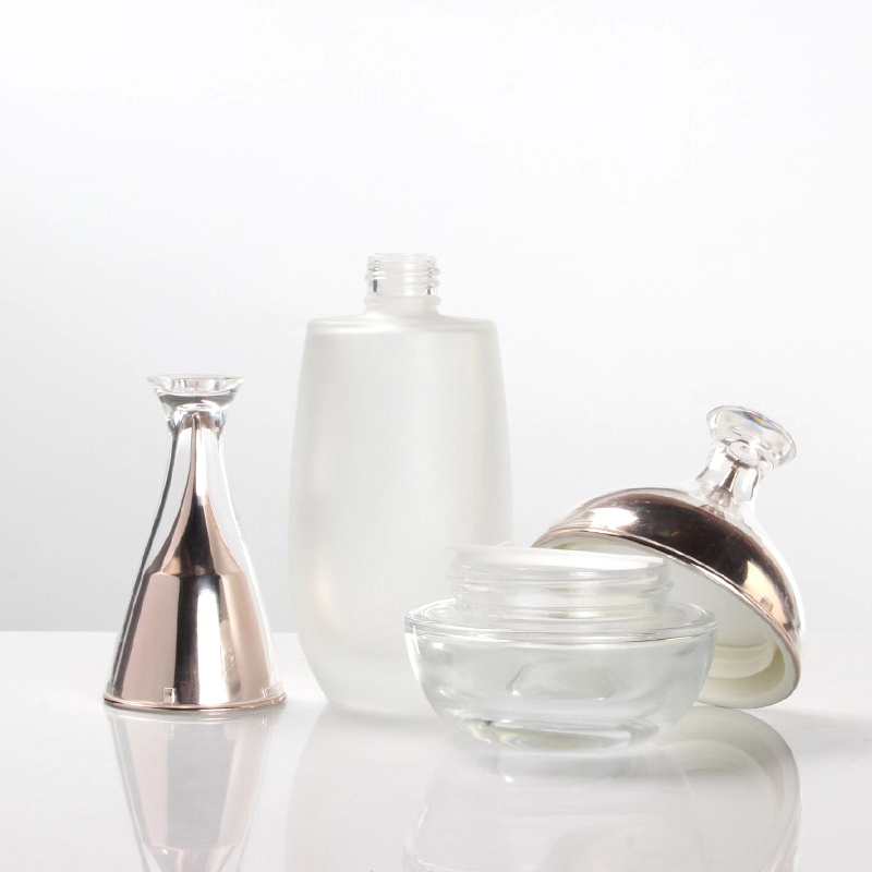 120ml 100ml 40ml cosmetics frosted/transparent glass bottle set with Pointed lid 50g face mask cream jar