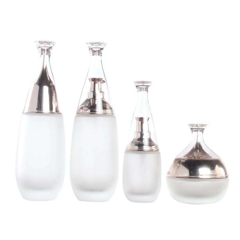 120ml 100ml 40ml cosmetics frosted/transparent glass bottle set with Pointed lid 50g face mask cream jar