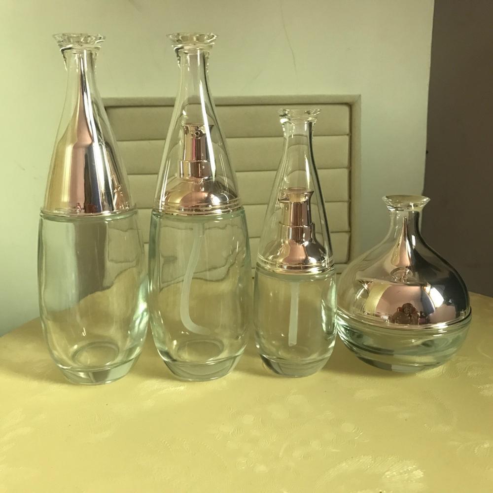 120ml 100ml 40ml cosmetics frosted/transparent glass bottle set with Pointed lid 50g face mask cream jar