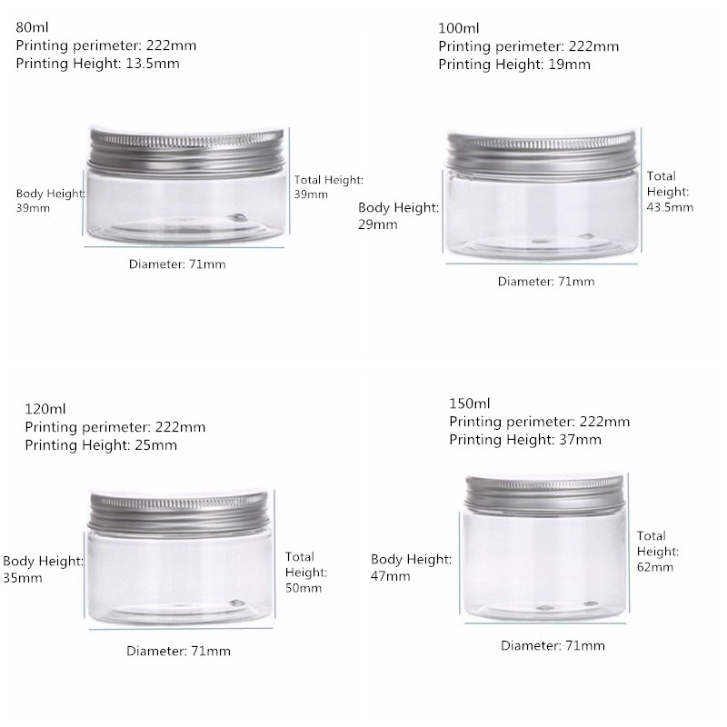 120ml 150ml 200ml 250ml wide-mouth clear PET jar mask cosmetics canning jar 4oz 5oz 6.5oz 8oz