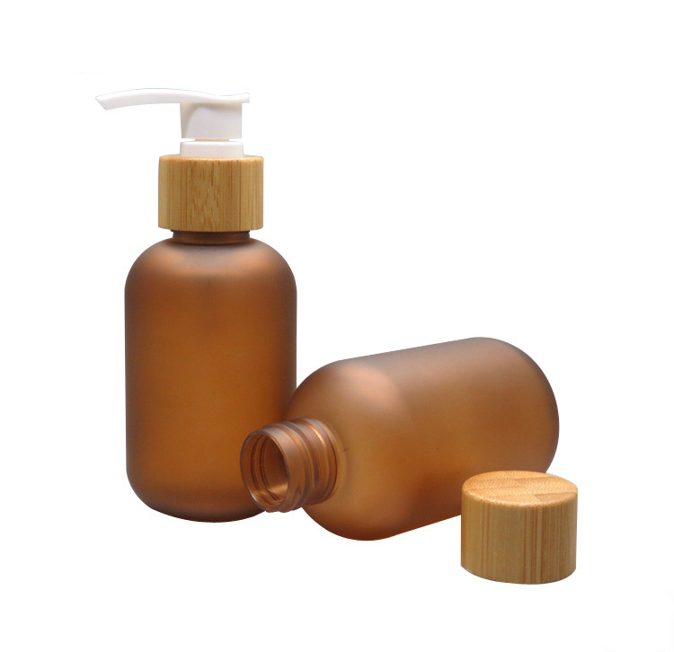 120ml 150ml 250ml 500ml matte amber PET lotion bottles / plastic bottle with bamboo cap