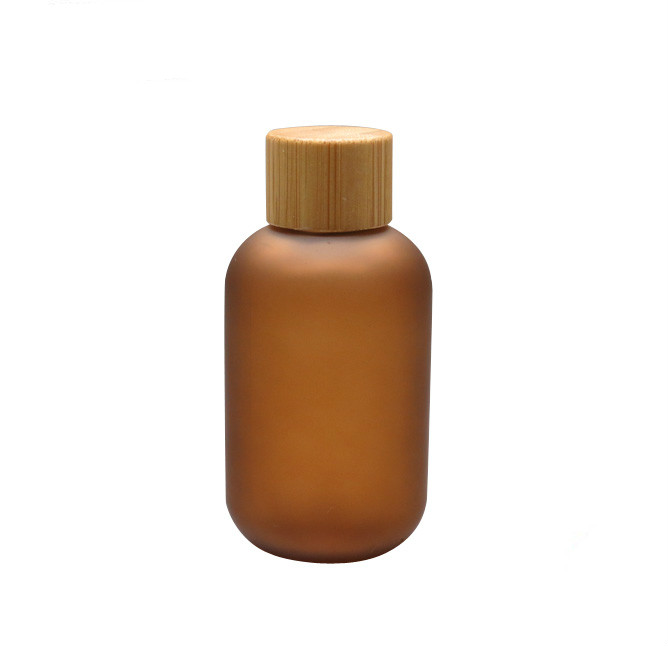 120ml 150ml 250ml 500ml matte amber PET lotion bottles / plastic bottle with bamboo cap