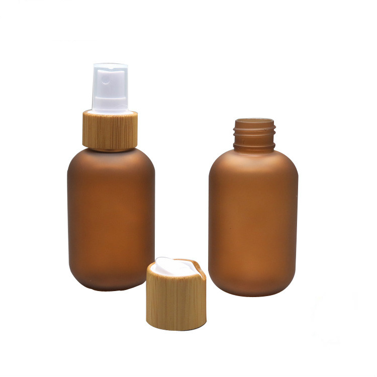 120ml 150ml 250ml 500ml matte amber PET lotion bottles / plastic bottle with bamboo cap