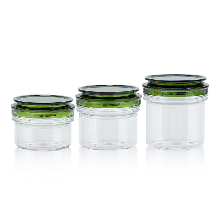 120ml 170ml 220ml green face cream jar Cosmetic face cream eye cream separate bottle pet bottle with small spoon and inner