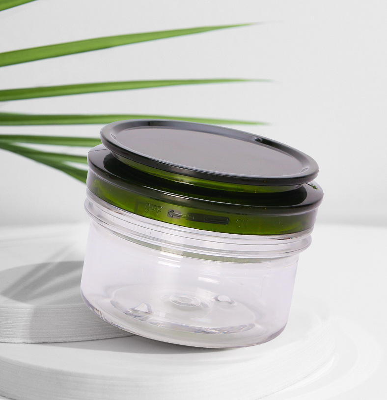 120ml 170ml 220ml green face cream jar Cosmetic face cream eye cream separate bottle pet bottle with small spoon and inner