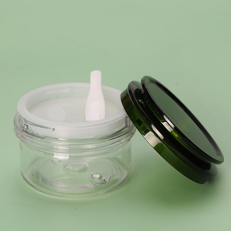 120ml 170ml 220ml green face cream jar Cosmetic face cream eye cream separate bottle pet bottle with small spoon and inner