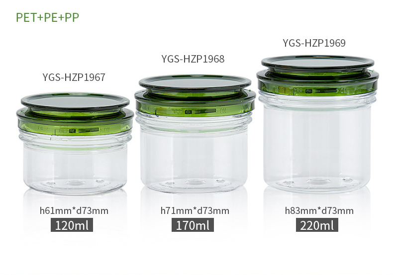 120ml 170ml 220ml green face cream jar Cosmetic face cream eye cream separate bottle pet bottle with small spoon and inner
