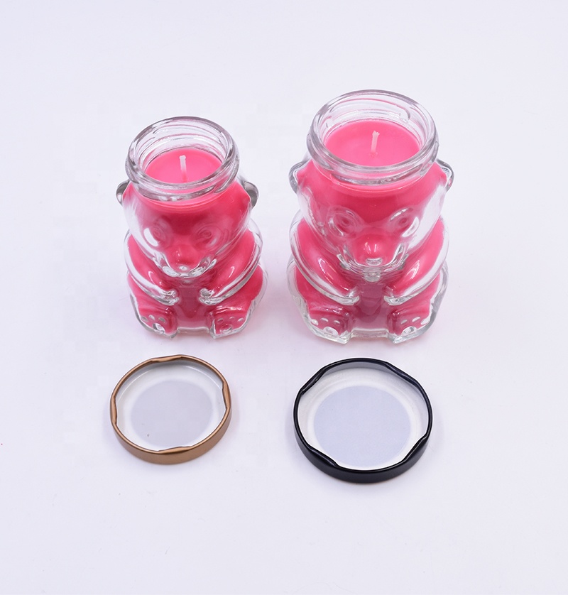 120ml 180ml 250ml teddy bear glass container chocolate bottle soy sauce candle making jar with lid for birthday wedding kitchen