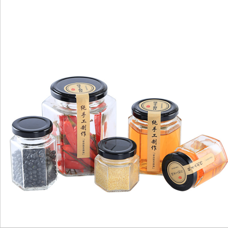 120ml / 180ml / 280ml / 380ml Glass Hexagonal Honey Jars in Bulk Jam Jar