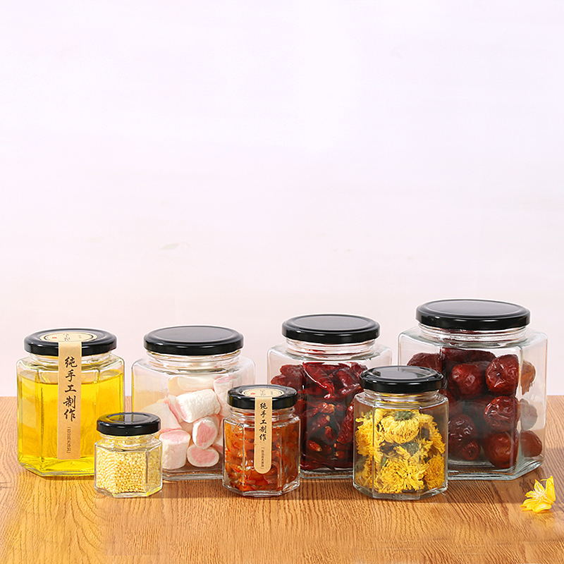 120ml / 180ml / 280ml / 380ml Glass Hexagonal Honey Jars in Bulk Jam Jar