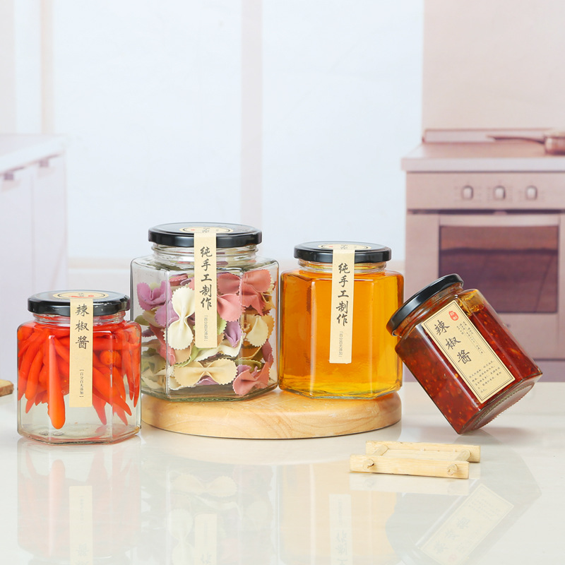 120ml / 180ml / 280ml / 380ml Glass Hexagonal Honey Jars in Bulk Jam Jar