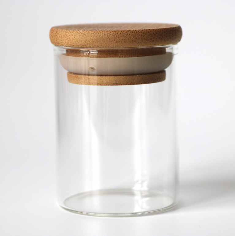 120ml 180mlBamboo Lid Storage Glass Jar With Wooden lid Suction Container Jars For Candle Coffee Packaging