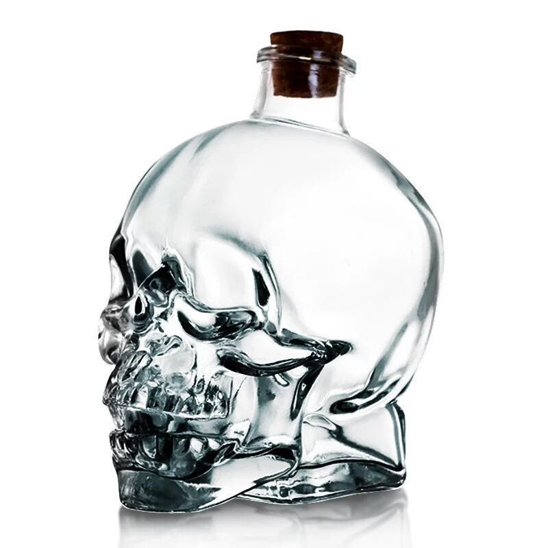120ml 200ml 400ml 750ml creative skull drinking glass bottle for liquor empty glass wine bottle with cork for vodka and whisky