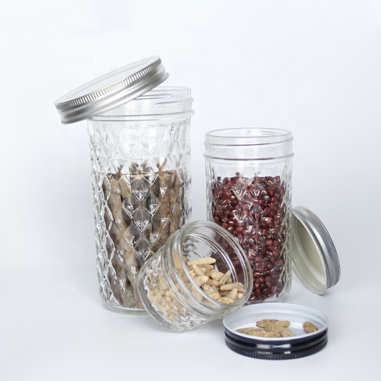 120ml 250ml 350ml 420ml 600ml Glass Taper Food Storage Jar Wide Mouth Mason Jar With Metal Screw Lids